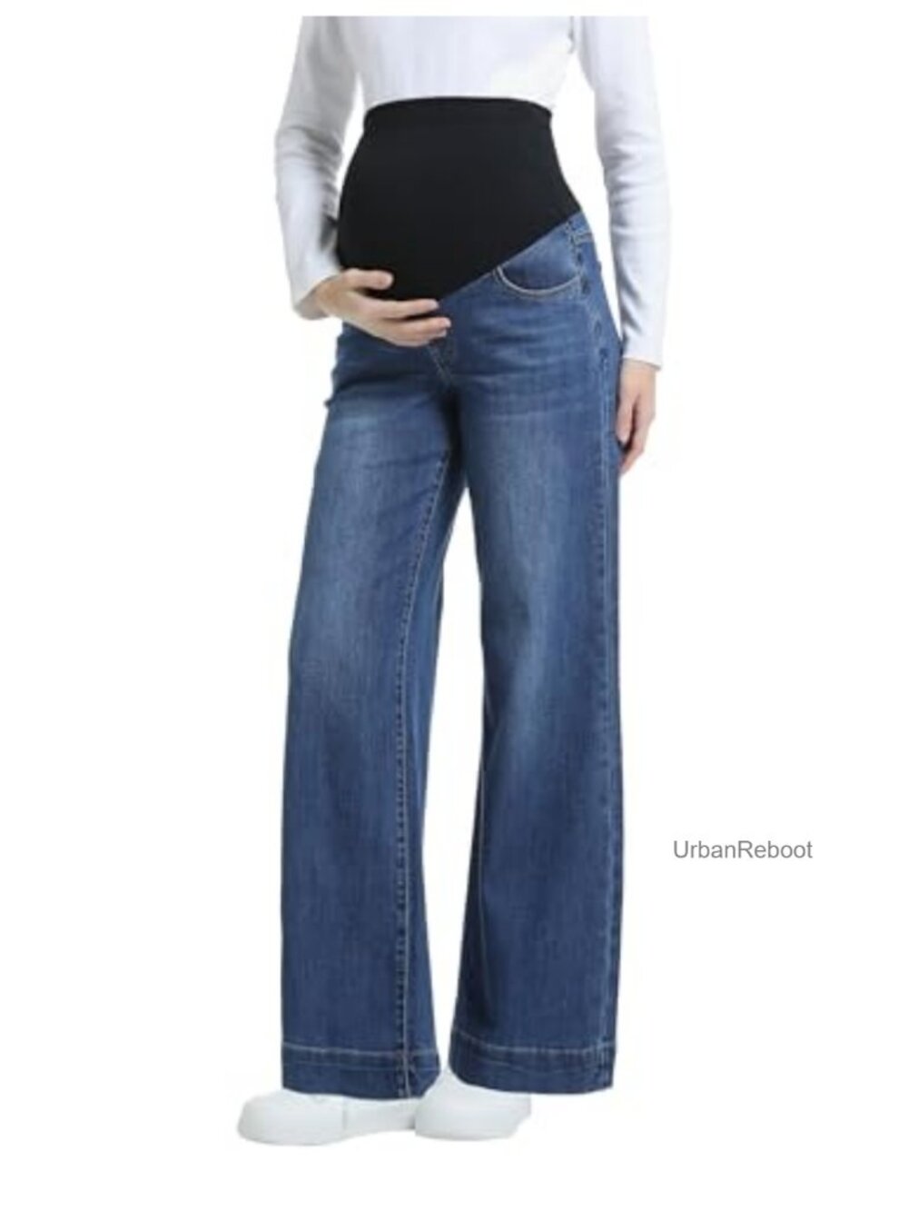 Wide Leg Maternity Jeans Over The Belly Support Cotton Blend Stretchy Denim